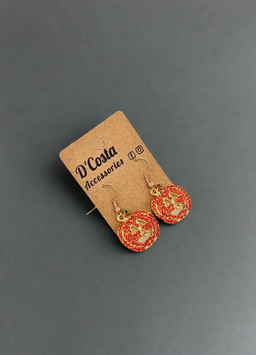 Sparkle-O'-Lantern Halloween Earrings with Diamante Detailing