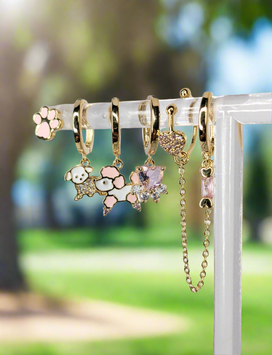 Pink Dog Earring Set