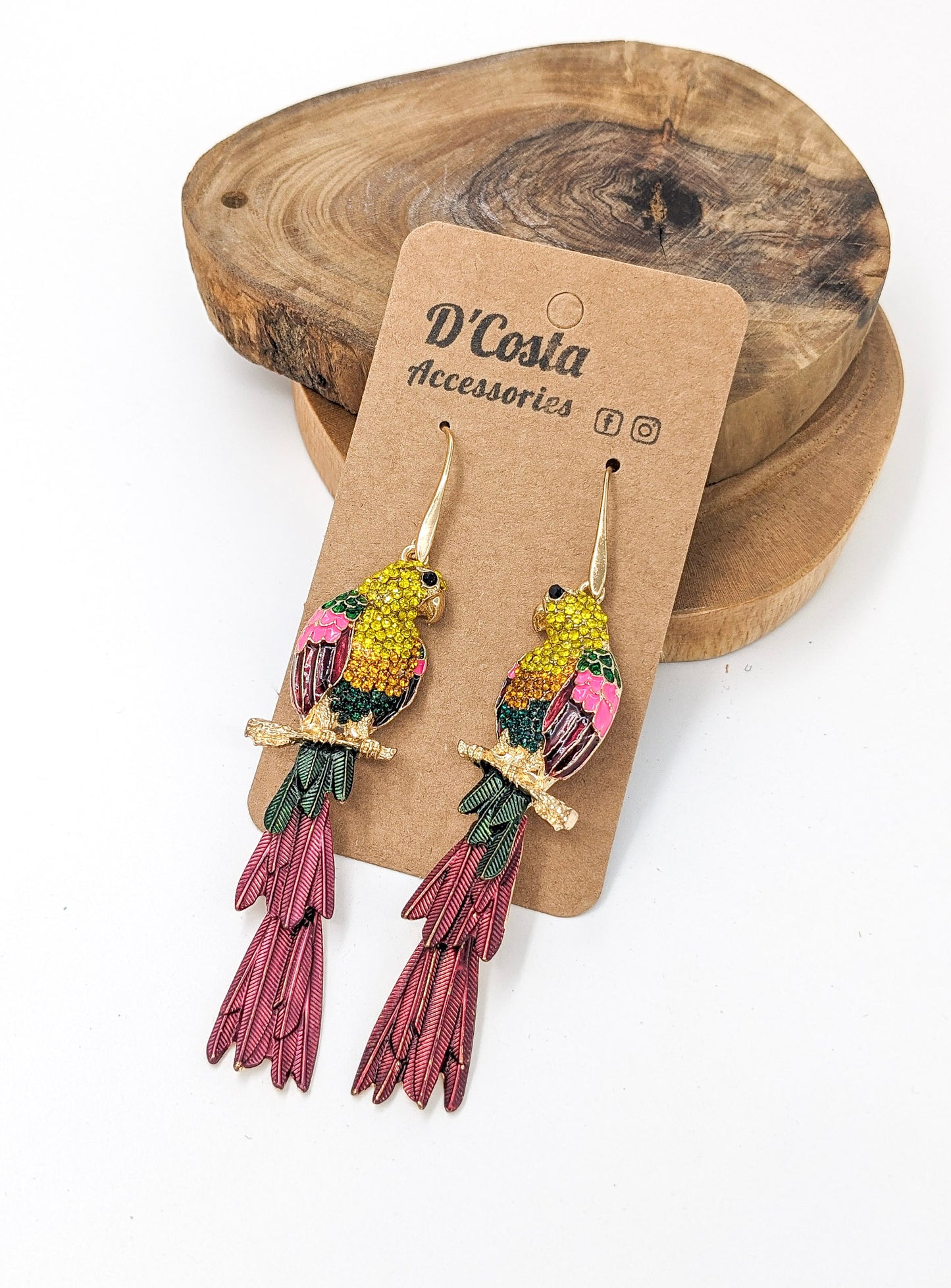 Brown Metal and Rhinestone Bird Drop Earrings