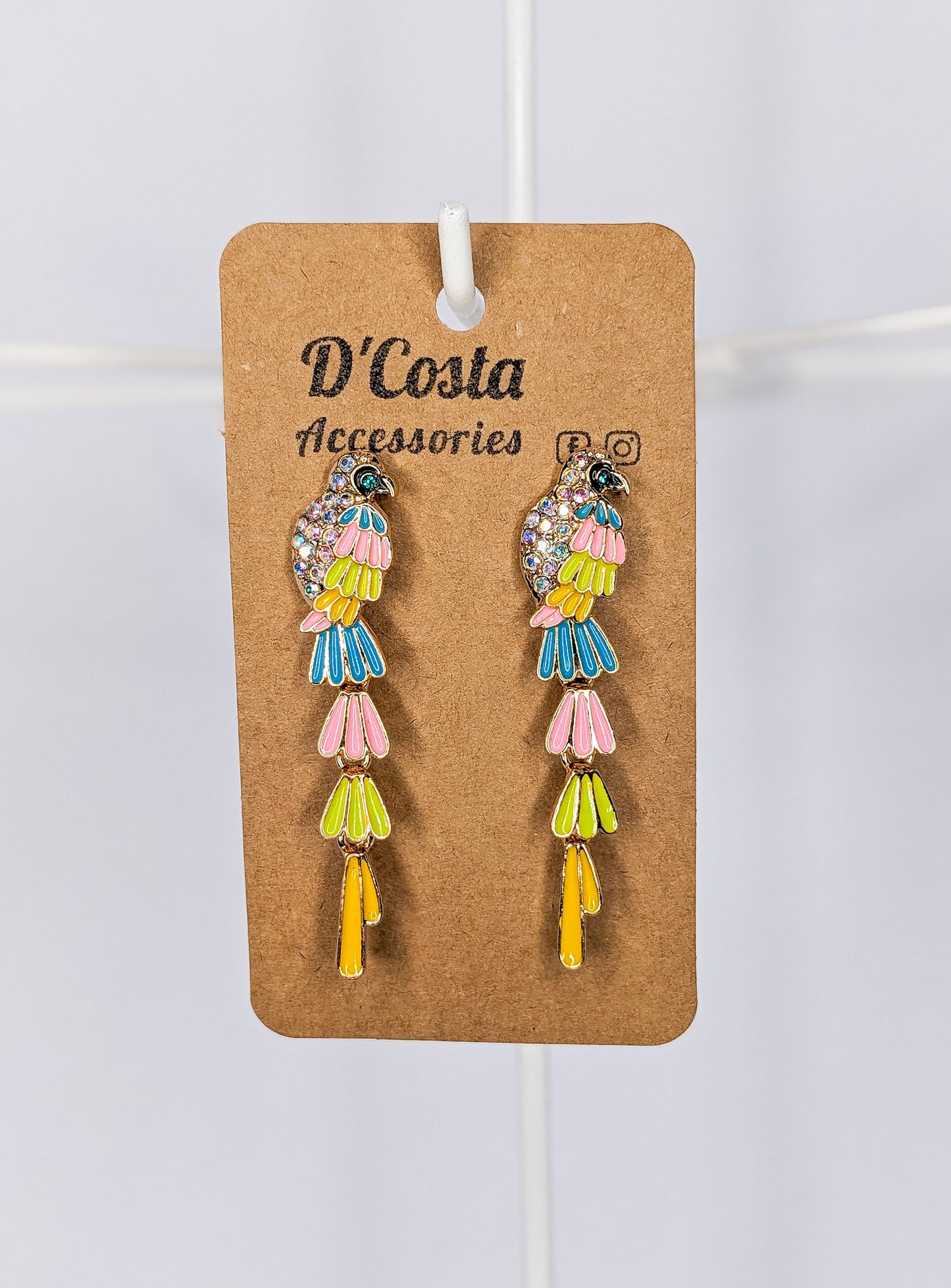 Colourful Exotic Bird Statement Earrings with Diamante Embellishments