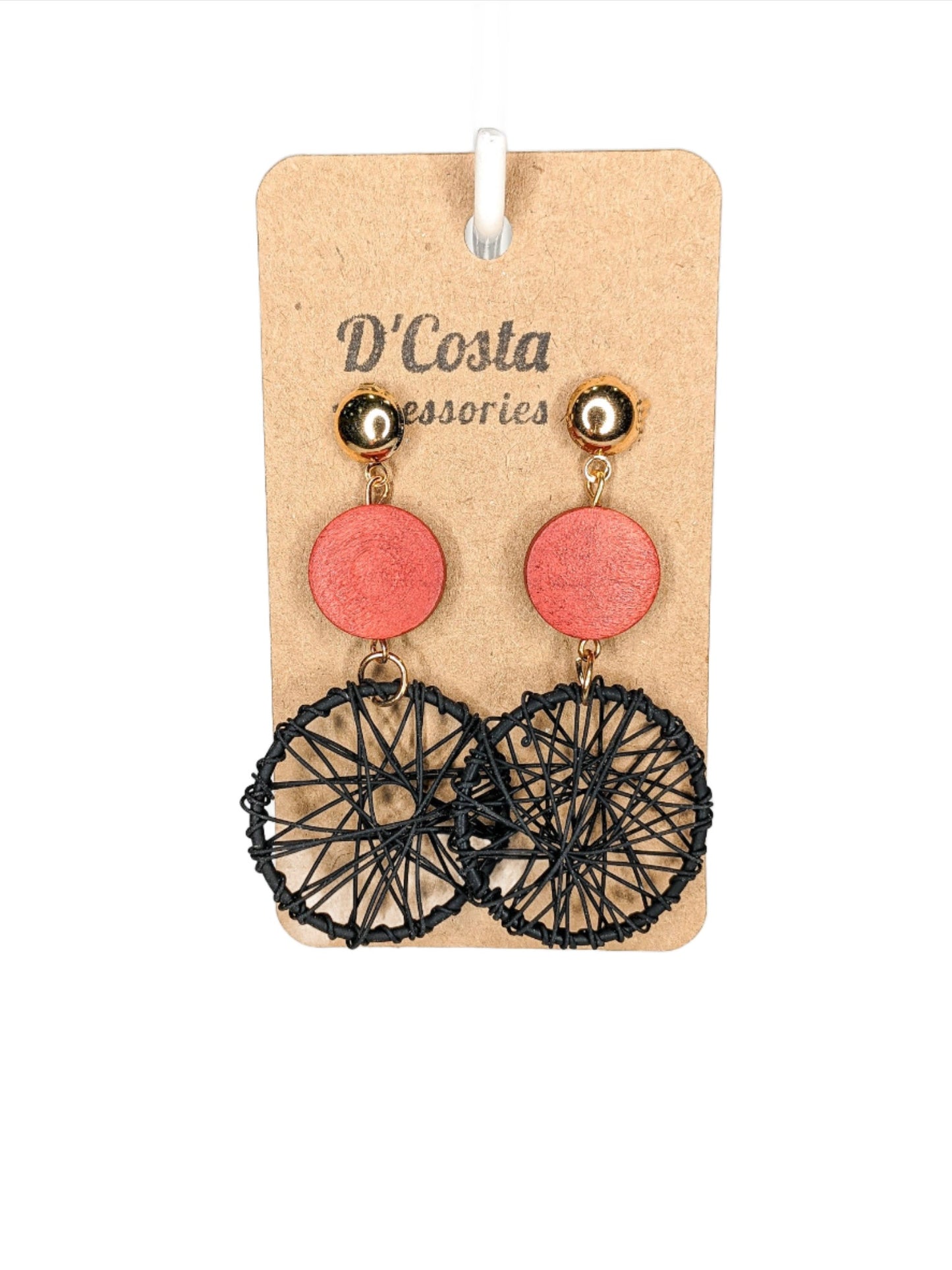 Black and Red Woven Circle Drop Earrings