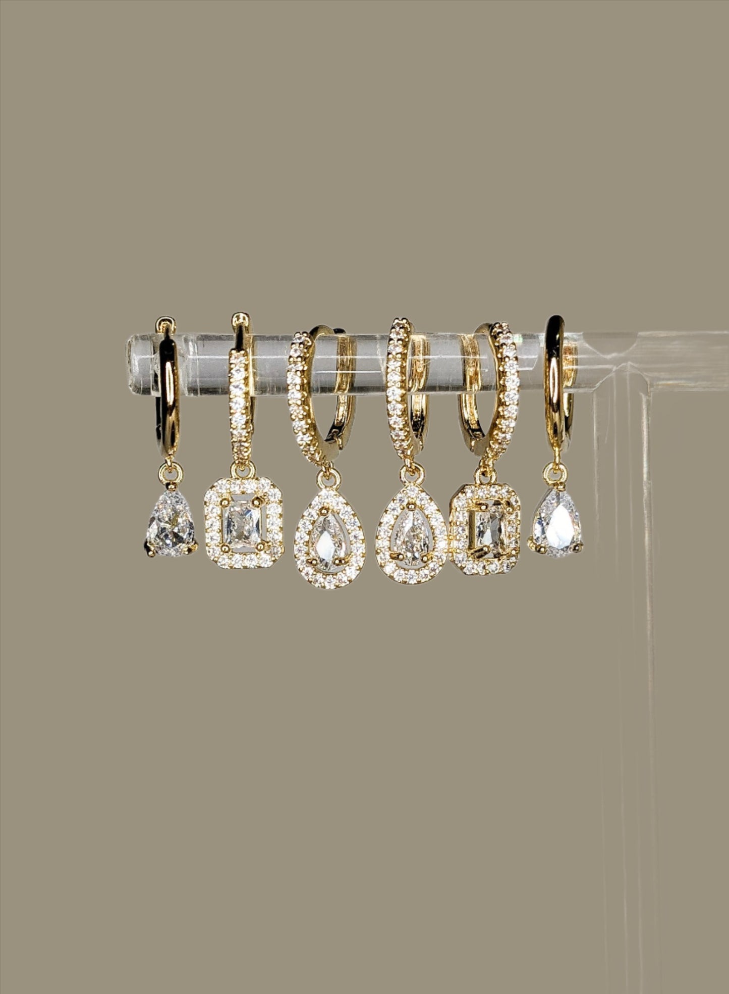6-piece diamante huggie hoop earring set for women, stylish and affordable.