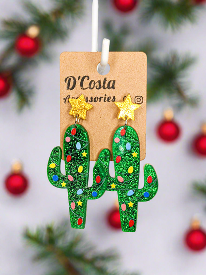 Christmas cactus tree earrings