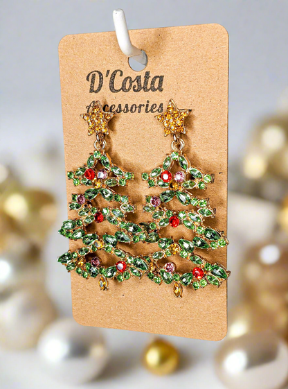 Diamante Christmas Tree Earrings