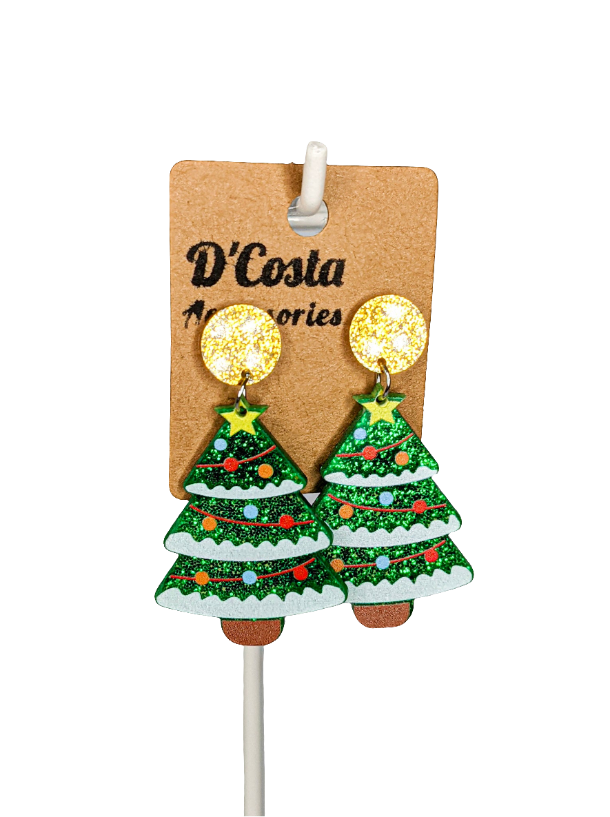 Christmas Tree Glitter Earrings