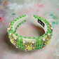 Green Glam Velour Rhinestone Headband