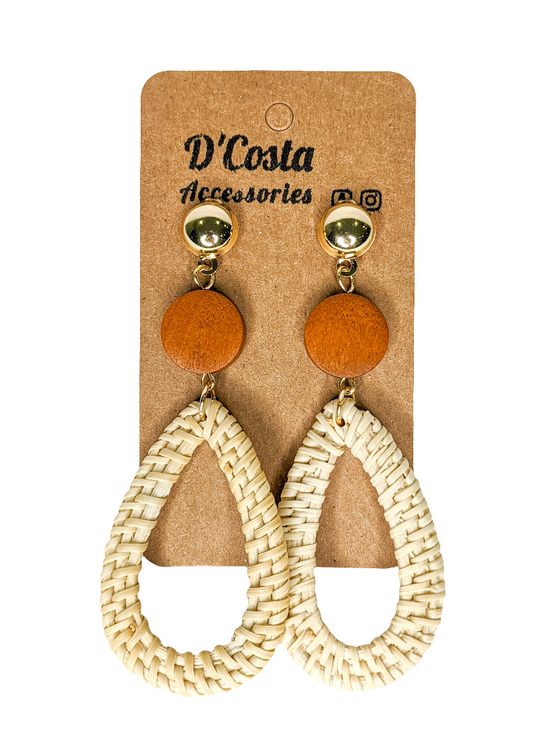 Brown Rattan Wooden Woven Drop Earrings