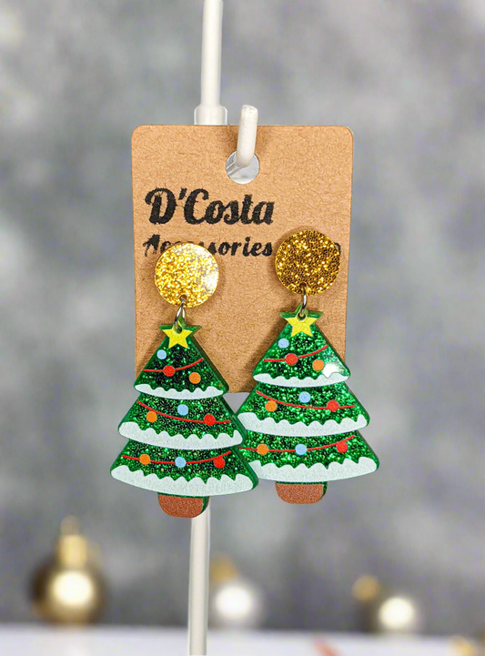 Christmas Tree Glitter Earrings