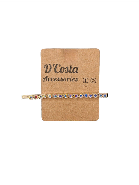 Gold and Iridescent Rhinestone Hair Slide