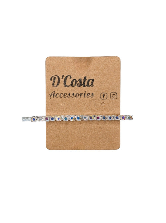 Silver and Iridescent Rhinestone Hair Slide