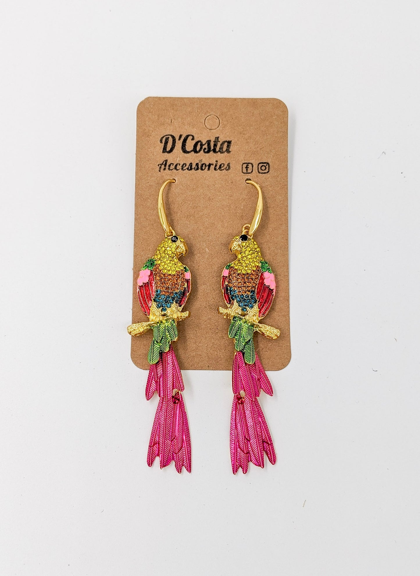 Colourful Metal and Rhinestone Bird Drop Earrings