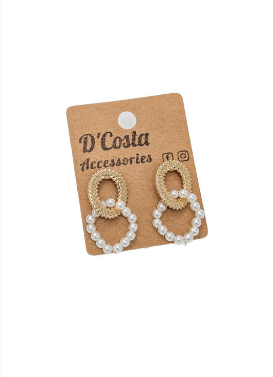 Gold and Pearl Chain Link Earrings