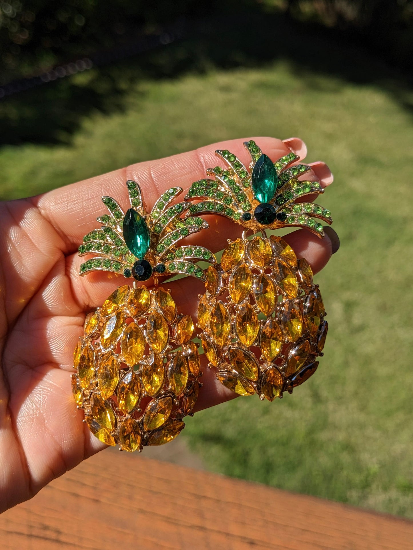 Diamante Statement Pineapple Earrings (dark yellow)