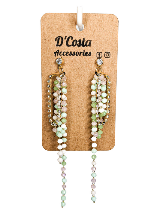 Pink and Green Bead Drop Earrings