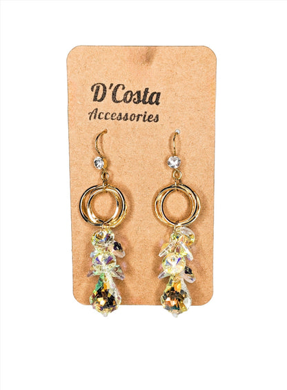 Golden Circle Crystal Drop Earrings