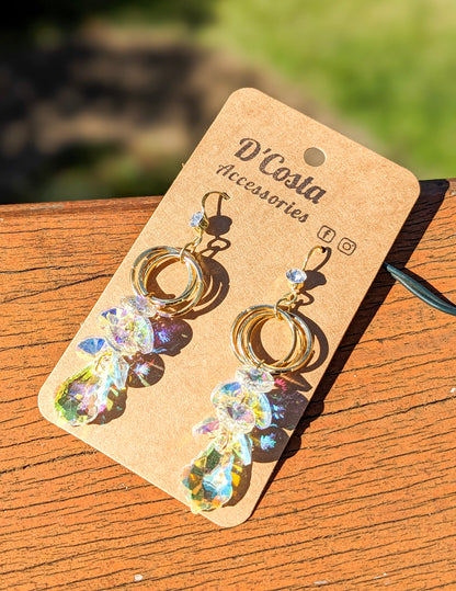 Golden Circle Crystal Drop Earrings