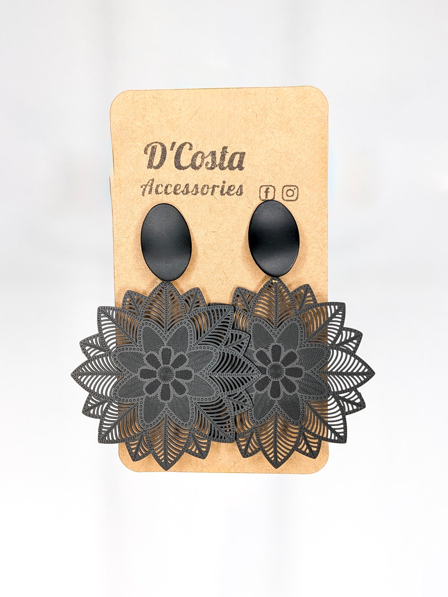 Black Geometric Flower Earrings