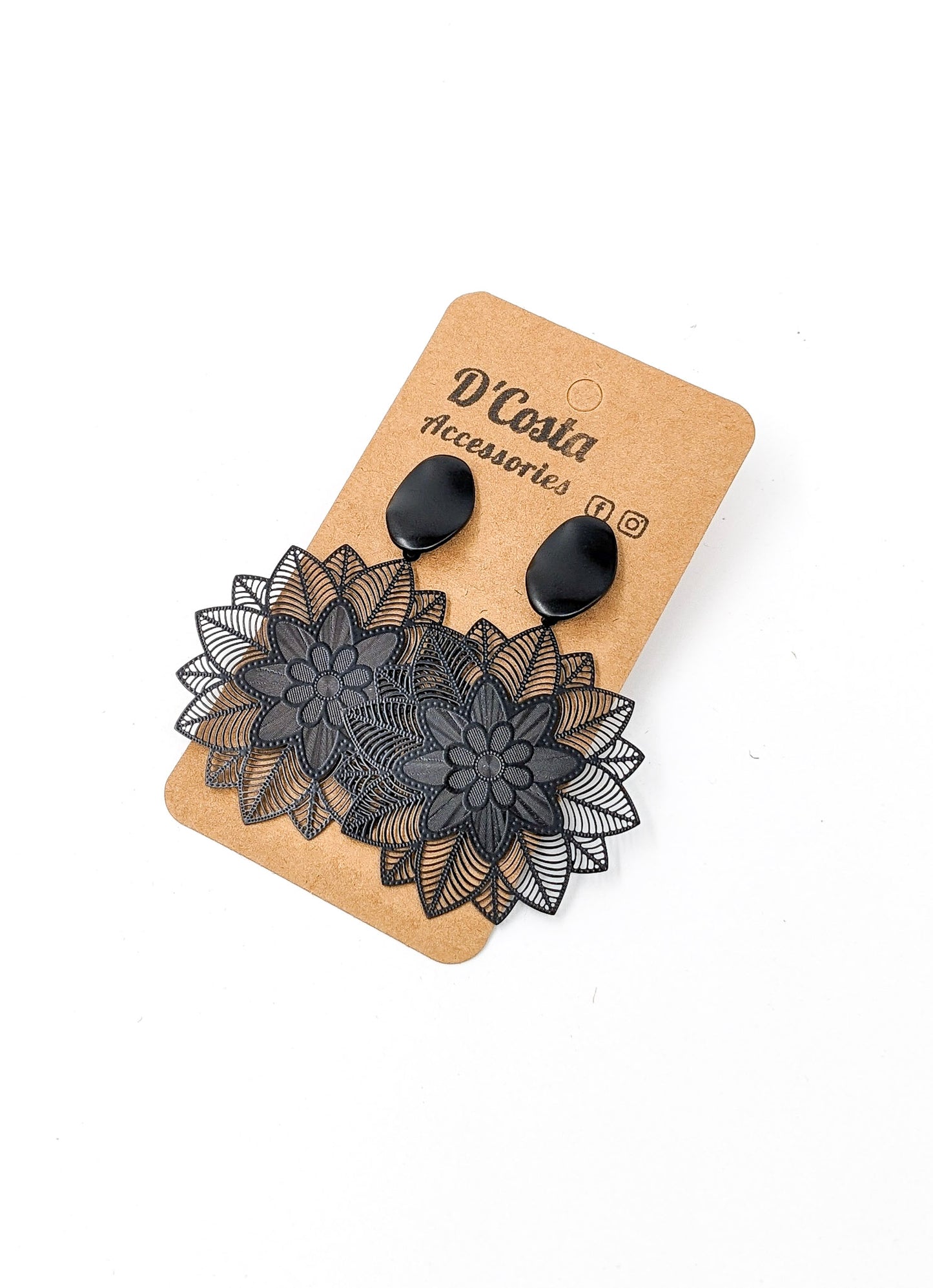 Black Geometric Flower Earrings