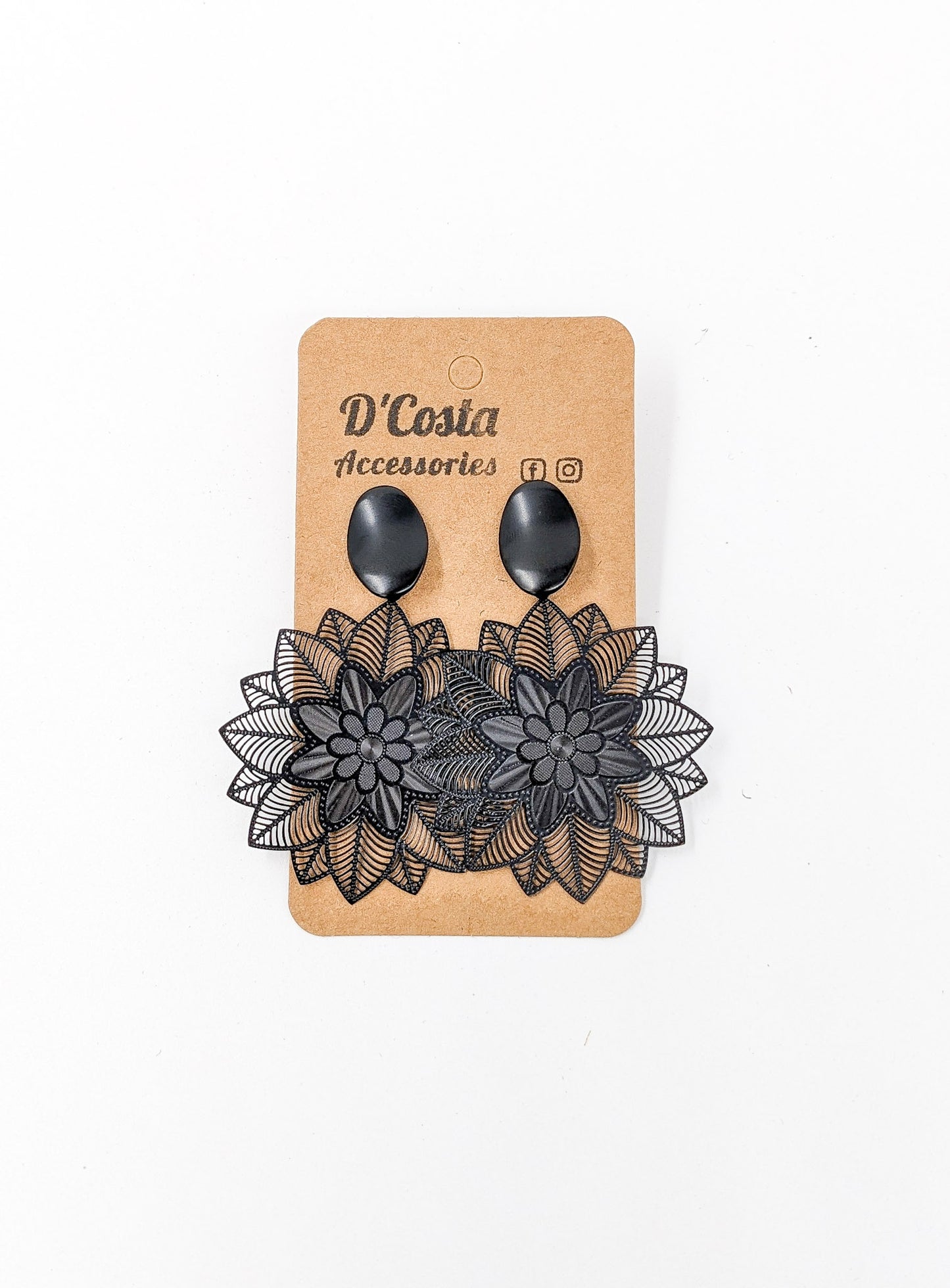 Black Geometric Flower Earrings