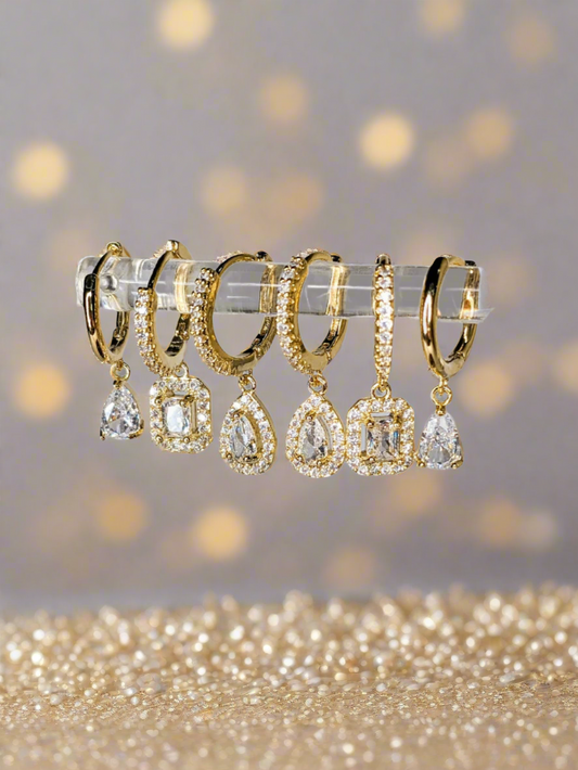 6-piece diamante huggie hoop earring set for women, stylish and affordable.