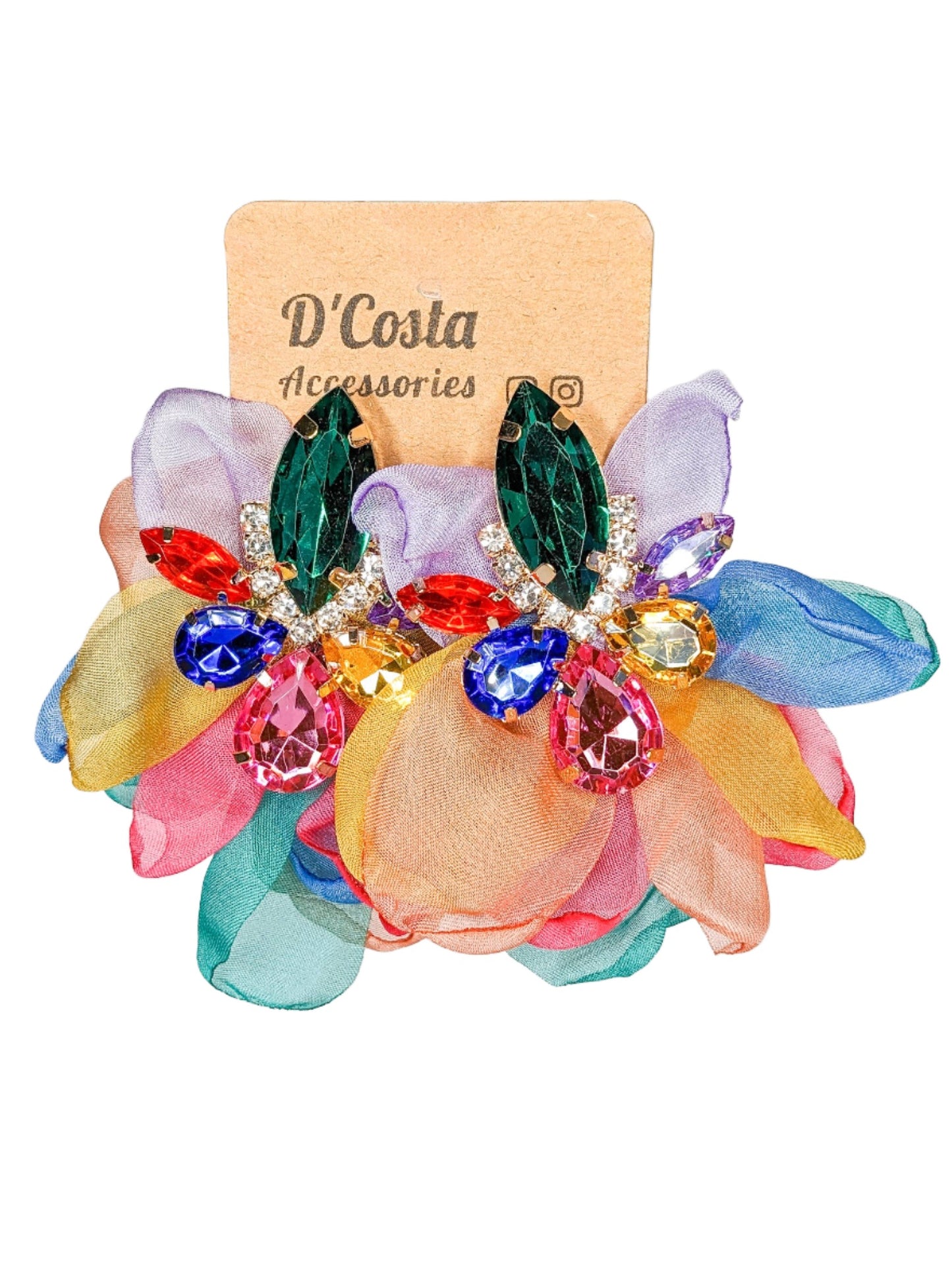 Colourful Diamante and Petal Earrings