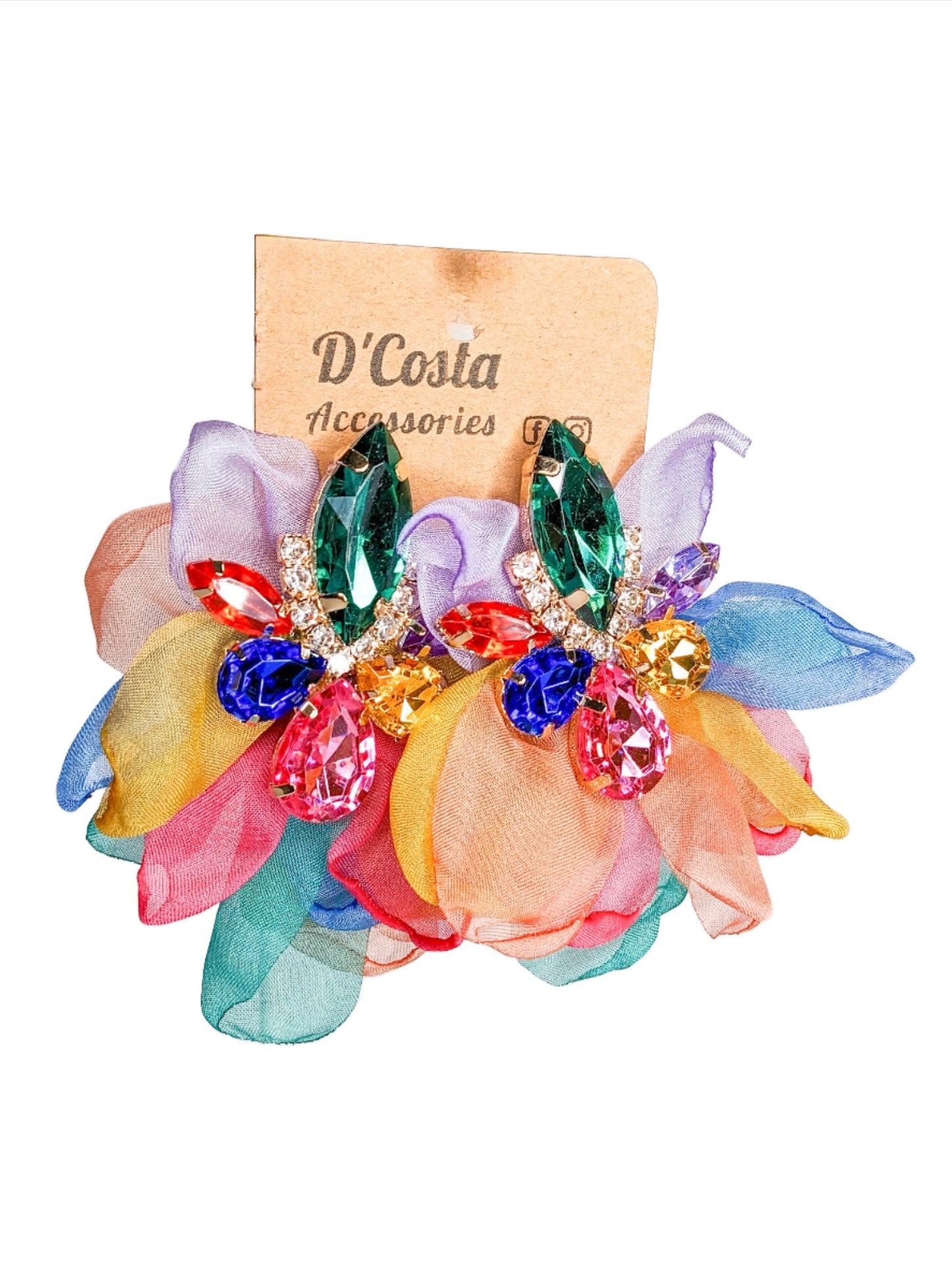 Colourful Diamante and Petal Earrings