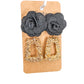 Golden Geometric Black Flower Earrings