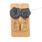 Golden Geometric Black Flower Earrings