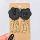 Golden Geometric Black Flower Earrings