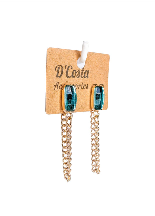 Green Diamante Chain Earrings