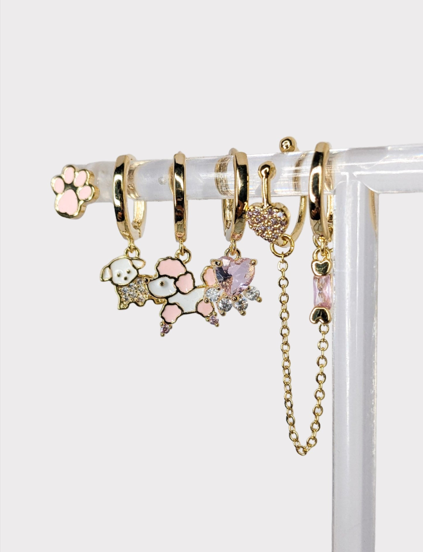 Pink Dog Earring Set