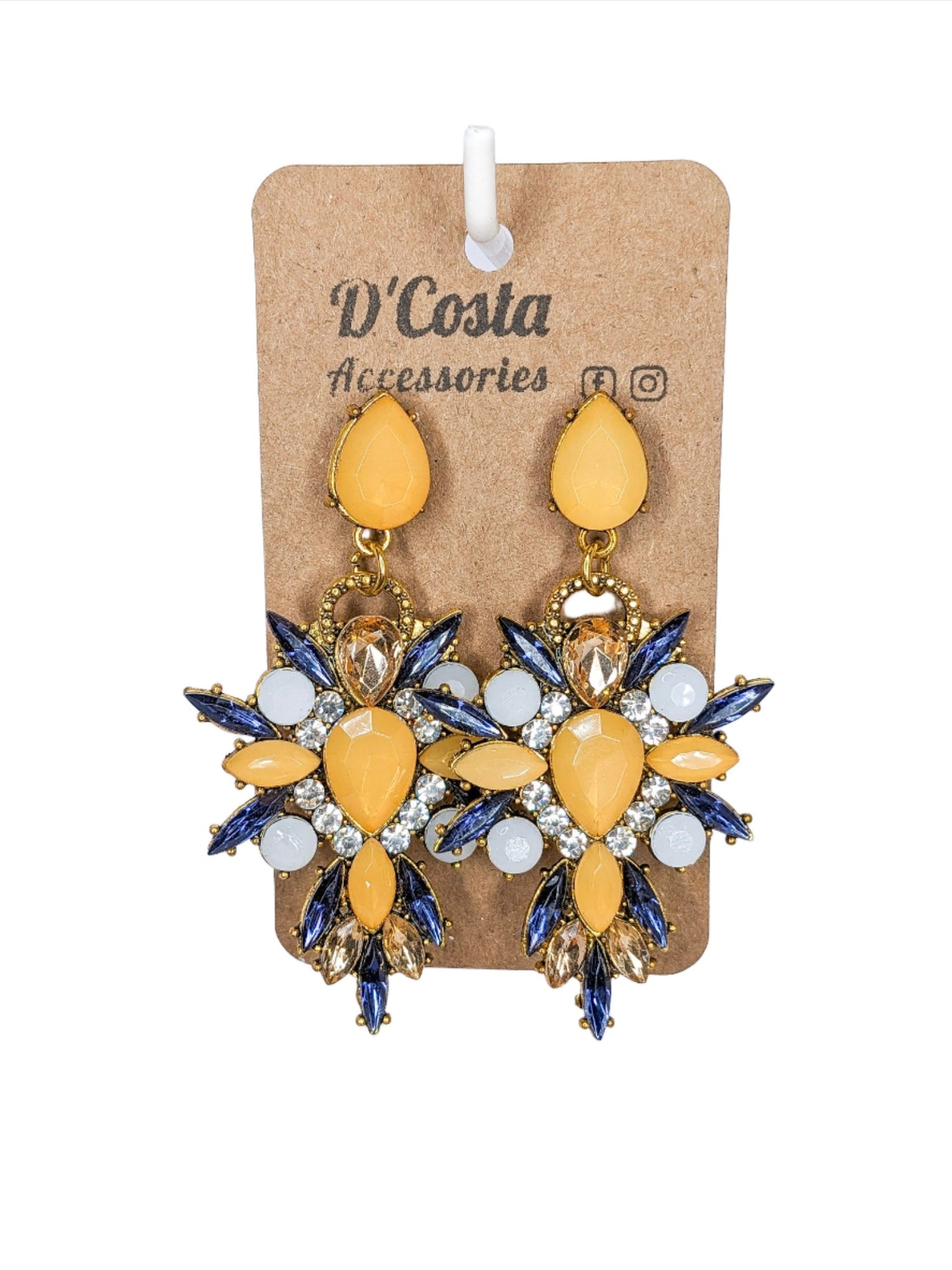 Yellow Geometric Diamante Earrings