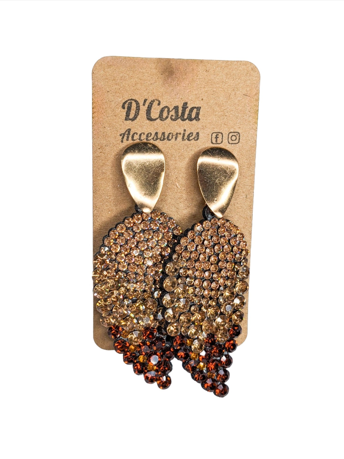 Brown Rhinestone Leaf Earrings