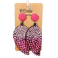 Leaf shaped statement drop earrings encrusted in pink diamante rhinestones.