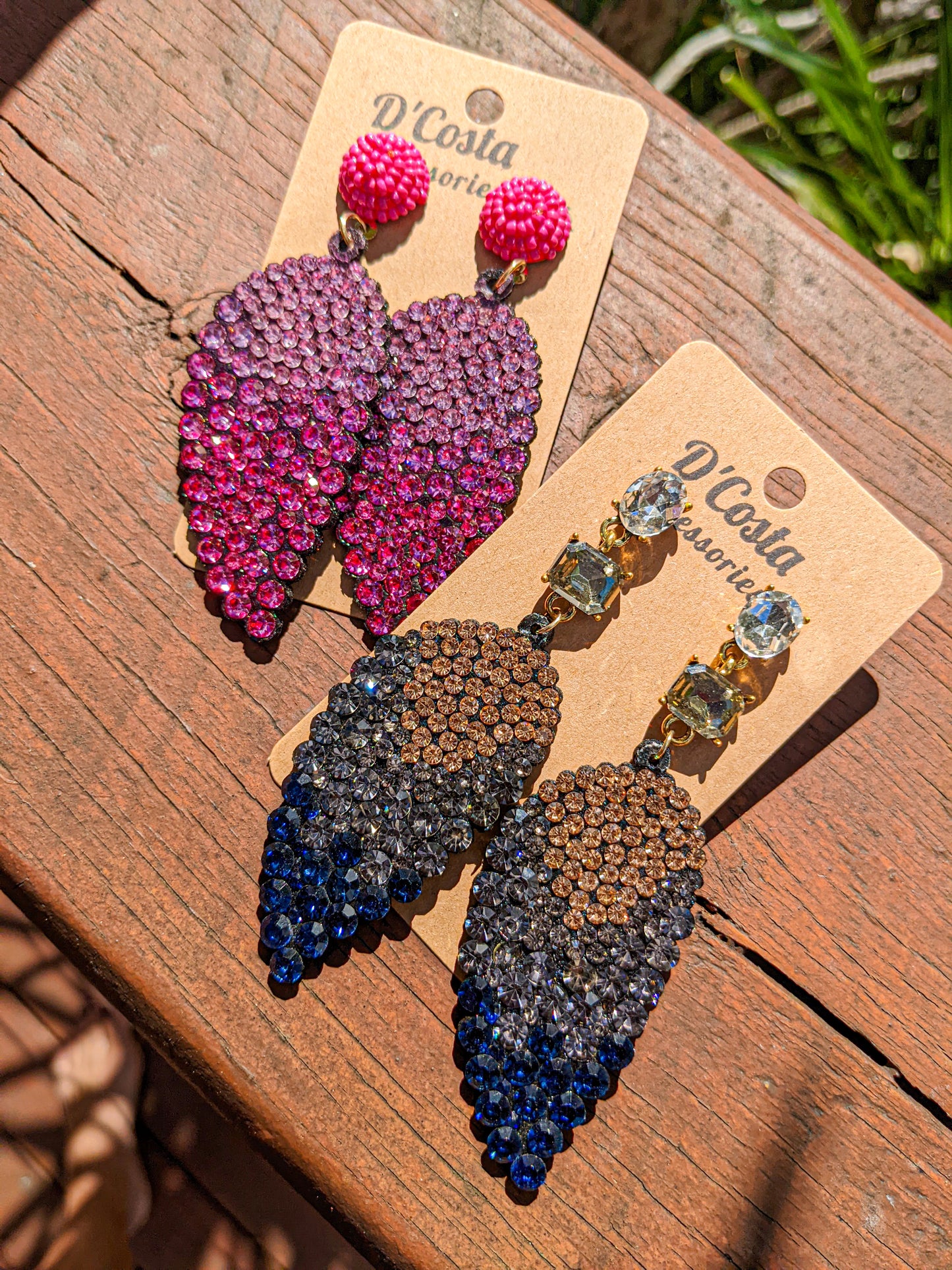 Rhinestone leaf earrings