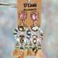 Beige and pink diamante rhinestone tassel statement drop earrings with gold tones