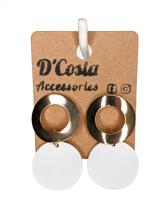 Gold and White Round Geometric Earrings