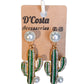 Embellished green cactus earrings with rhinestones and large pearls with gold tones