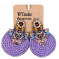 Round Purple Rhinestone Statement Earrings