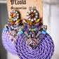 Round Purple Rhinestone Statement Earrings