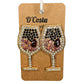 Large red wine glass earrings with gold tones and encrusted with diamantes. 