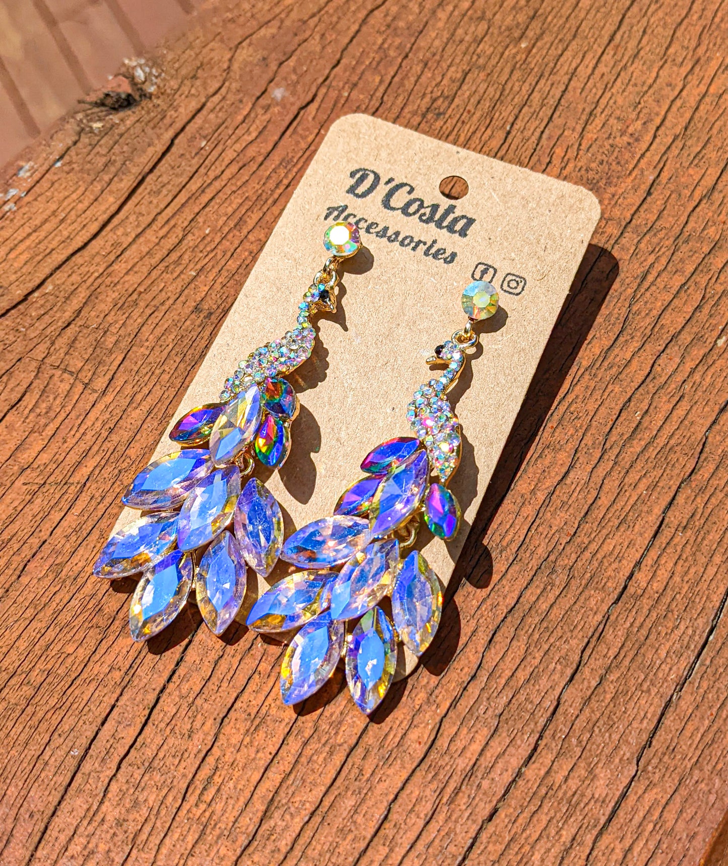 Mutli-coloured diamante rhinestone peacock bird statement earrings 