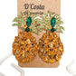 Large yellow and green diamante rhinestone  statement pineapple earrings. Perfect for summer parties