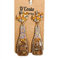 Brown, yellow and gold coloured rhinestone diamante champagne bottle statement earrings. Encrusted with pearlescent diamantes