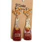 Red, yellow and gold coloured rhinestone diamante champagne bottle statement earrings. Encrusted with pearlescent diamantes