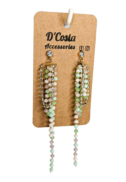 Pink and Green Bead Drop Earrings