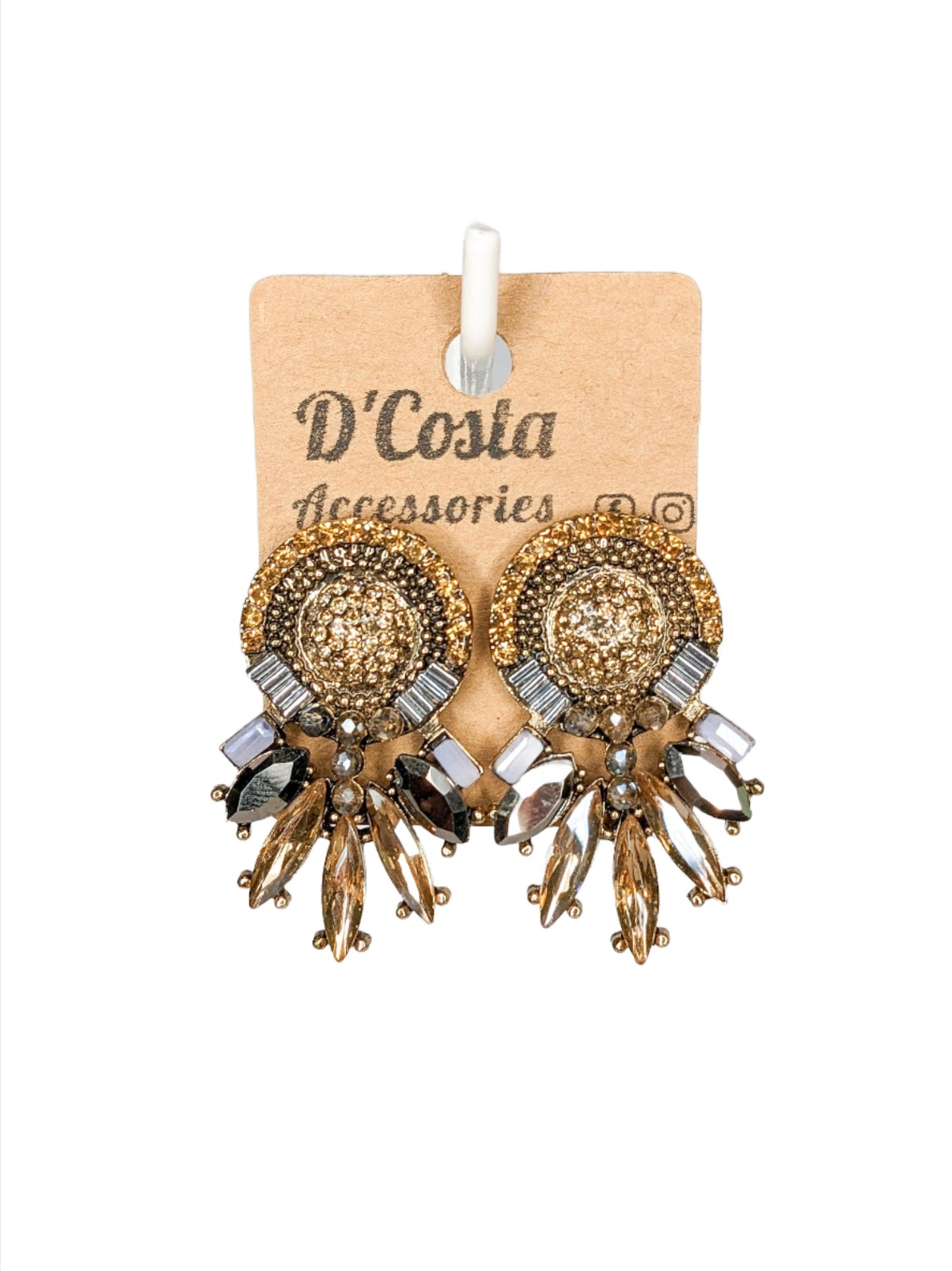 Brown Diamante Statement Earrings