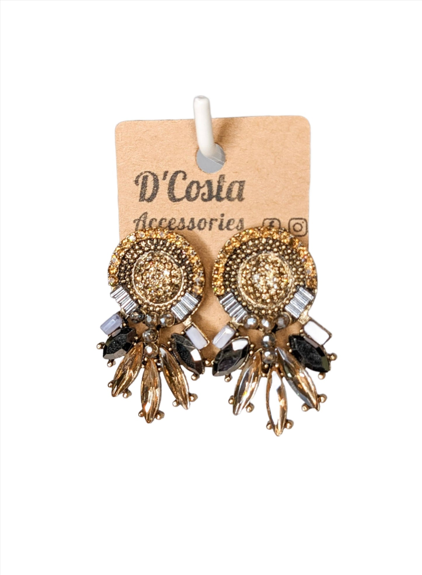 Brown Diamante Statement Earrings