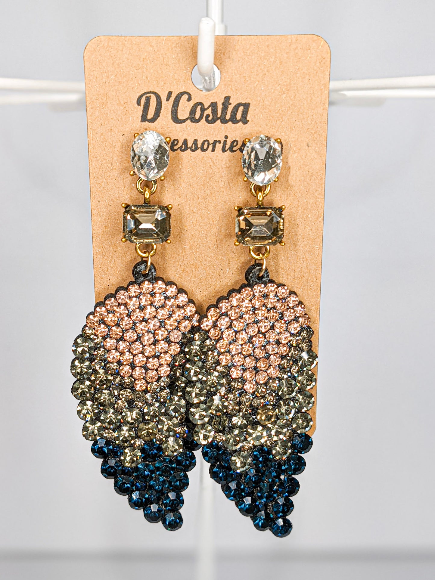 Rhinestone leaf earrings