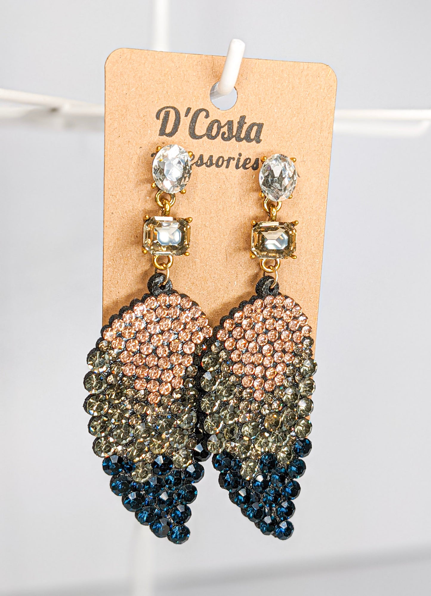 Rhinestone leaf earrings